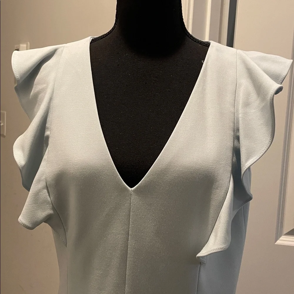 French Connection Whisper Ruffled V-Neck Mini Dress Size 10 Light Blue Wedding - Picture 4 of 13